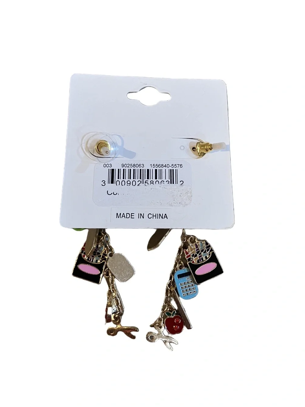 Teacher Charm Dangle Earrings Gold Tone Apple Pencil Classroom School Gift New